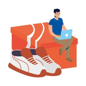 Business online ecommerce with man using laptop buying tennis Stock Illustration