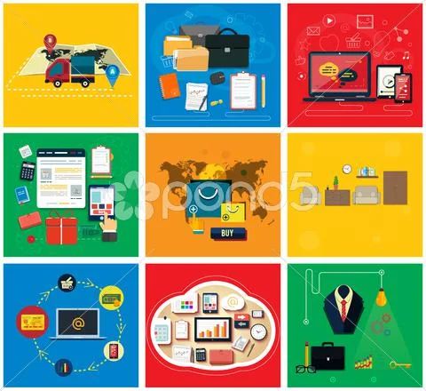 Business Online, Social Media, Delivery Concept Stock Illustrationen