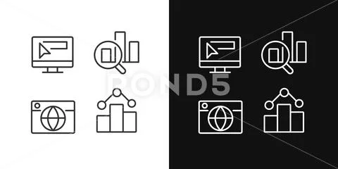 Business online technology linear icons set for dark, light mode PSD Template