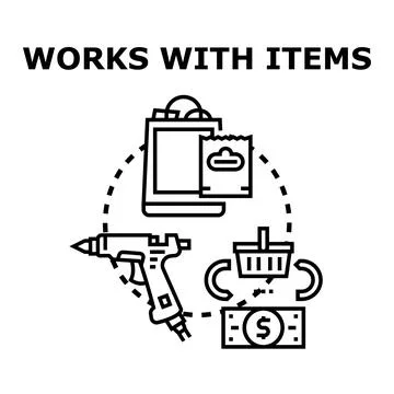 Business operations managing items and creative processes Stock Illustration
