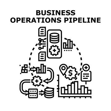 Business operations pipeline processing data strategy Stockillustratie