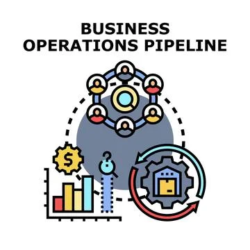 Business operations pipeline processing information and financial data Illustrazione stock