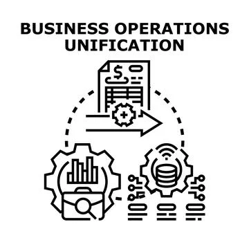 Business operations unification concept integrating data automation Illustrazione stock