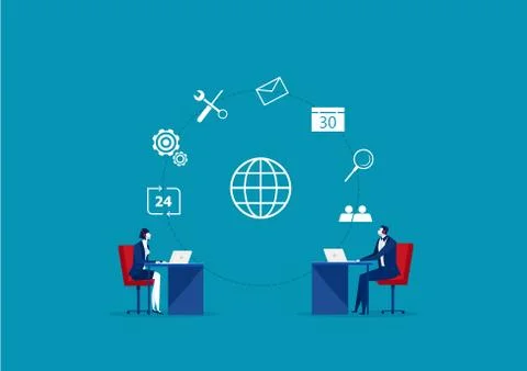 Business Operator Client Communication, Specialists Solve Clients Problems On Stock Illustration