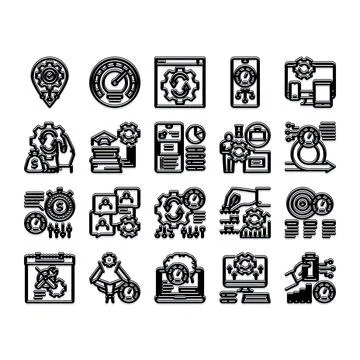 Business optimization and workflow automation icons set Illustrazione stock