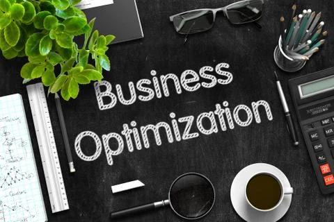 Business Optimization on Black Chalkboard. 3D Rendering. イラスト素材