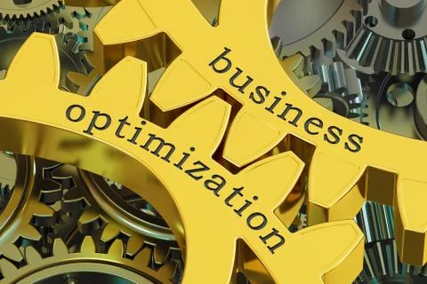 Business Optimization concept on the gearwheels, 3D rendering Illustrazione stock