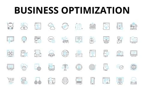 Business optimization linear icons set. Efficiency, Productivity, Profitability Illustrazione stock
