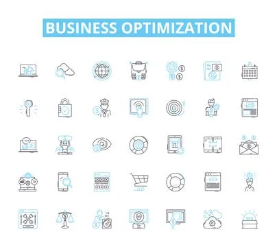 Business optimization linear icons set. Efficiency, Productivity, Profitability Illustrazione stock