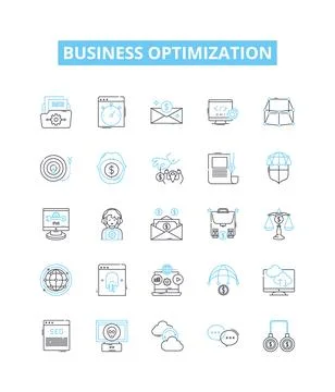 Business optimization vector line icons set. Optimize, Streamline, Automate Stock Illustration