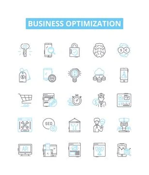 Business optimization vector line icons set. Optimize, Streamline, Automate Stockillustratie