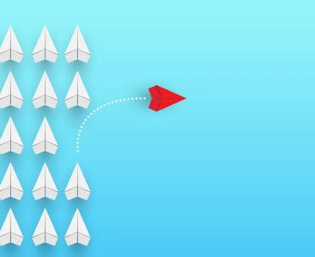 Business or career in a conceptual plot. A red airplane flies out of a group Ilustración de archivo
