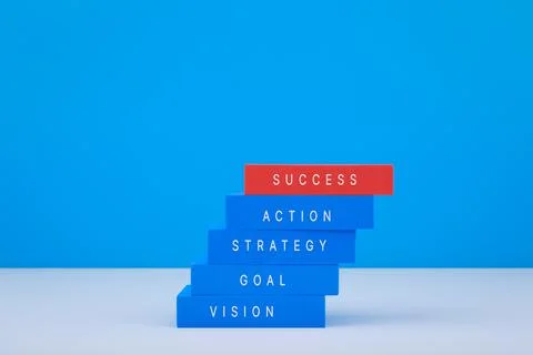 Business or personal development concept. Blue and red rectangles with text as Stock Photos