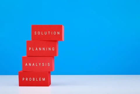 Business or personal problem solving concept. Ladder made of red rectangles with Stock Photos