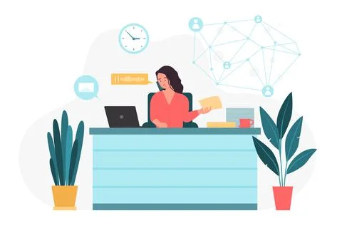 Business organization, work process and global network, businesswoman working Stock Illustration