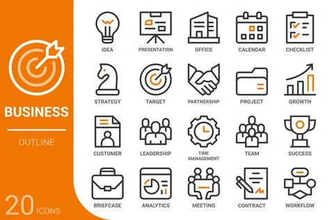 Business outline icon set,20 vector icons 库存插图