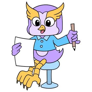 Business owl is doing a task for checking data, doodle icon image kawaii Stock Illustration
