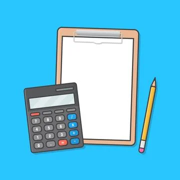 Business Paperwork Vector Icon Illustration. Clipboard, Calculator, And Pen.. Stock Illustration