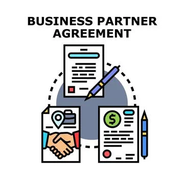 Business partner agreement concept with documents and handshake Stock Illustration