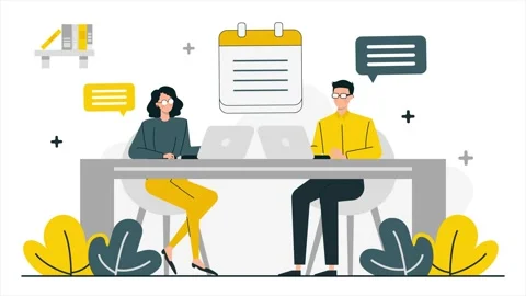 Business partner working on the same room animated illustration video Video stock 277090527