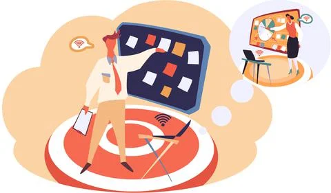 Business partners communicating, using video calling via internet. Colleagues Illustrazione stock