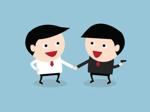 Business partners handshaking while another people holding gun behind his b.. Stock Illustration