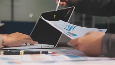 Business partnership coworkers using a tablet to analysis graph company fin.. Stock Footage 342228894