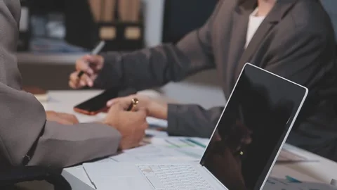 Business partnership coworkers using a tablet to analysis graph company fin.. Stock Footage 342229083