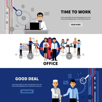 Business People 3 Flat Banners Set Stock Illustration