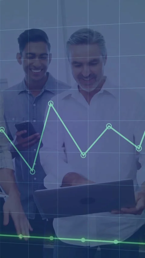 Business people analyzing data on laptop over financial graph animation Stock Footage 344693927