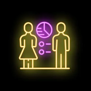 Business people analyzing data using pie chart in neon style イラスト素材