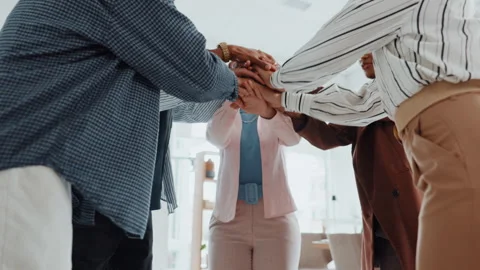 Business, people and hands stack with applause for success, teamwork and article Video stock 312318291