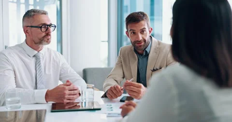 Business, people and talking with documents for interview, recruitment process 库存影片 303486832