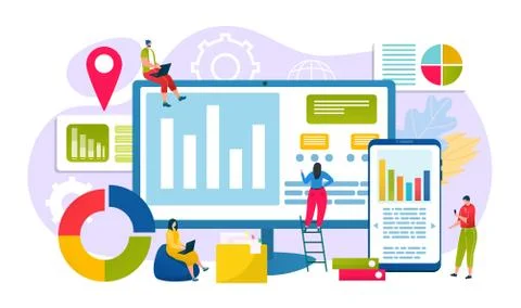 Business people chart analysis concept, vector illustration. Analytics work with 스톡 일러스트