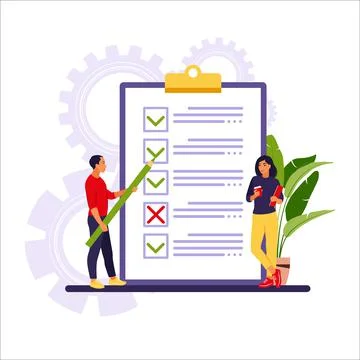 Business people checking completed tasks and prioritizing tasks in to do list Stock Illustration