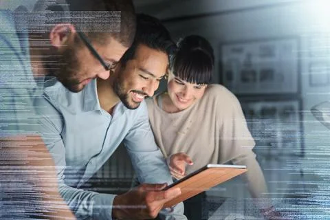 Business people, coding group and information technology with tablet 스톡 사진