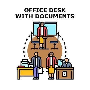 Business people collaborating on documents in office environment イラスト素材