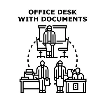 Business people collaborating on documents in office environment Stockillustratie