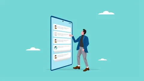 Business people communicate using smart phone concept vector illustration, .. 库存插图