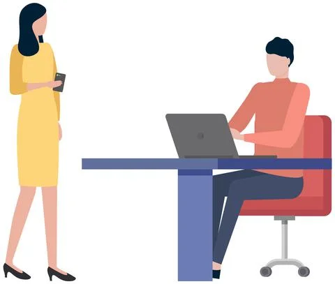 Business people communicate at work. Workflow discussion of issues. Woman Stock Illustration