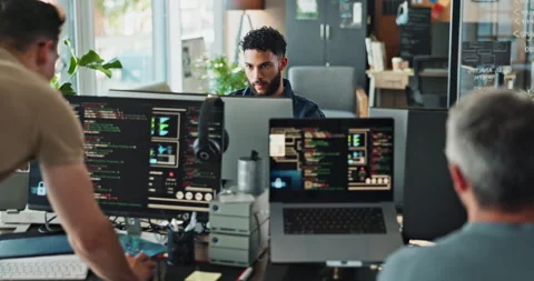 Business people, computer and screen for coding, programming and software Stock Footage 290052667