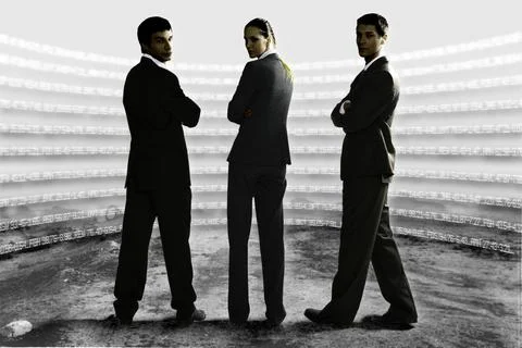 Business people with data, cgi Stockfoto's