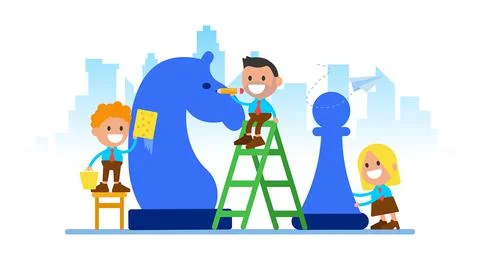 Business people develop strategy. Vector concept illustration of chess.	 Stock Illustration