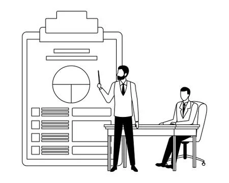 Business people with documents table black and white Stock Illustration