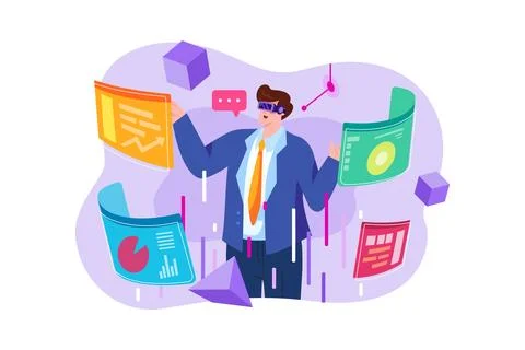 Business people doing analysis using VR technology Stock Illustration