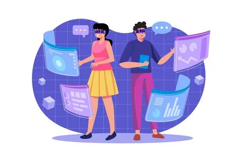 Business people doing analysis using VR Stock Illustration