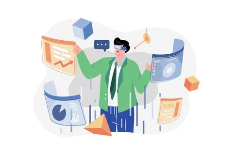 Business People Doing Analysis Using VR Technology Illustrazione stock