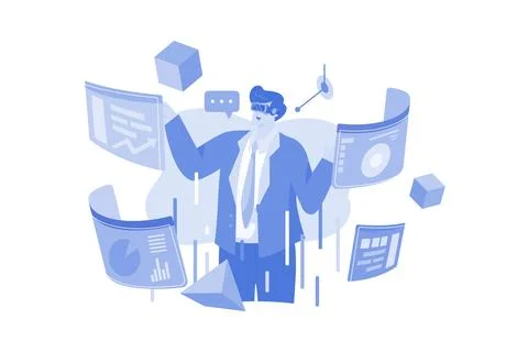 Business People Doing Analysis Using VR Technology Stock Illustration