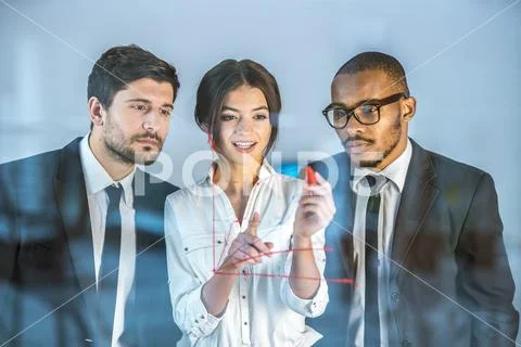 The business people draw at the virtual screen Stock Photos