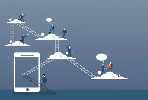 Business People Group On Clouds, Connection Technology Online Internet Corporate Illustrazione stock